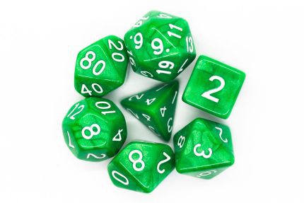 Old School 7 Piece DnD RPG Dice Set - Jade Green, White Number