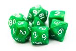 Old School 7 Piece DnD RPG Dice Set Pearl Drop - Jade Green, White Number