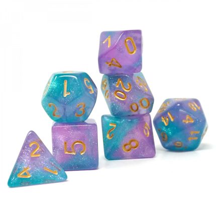 RPG Role Playing Game Dice Set – Green Purple, Gold Number
