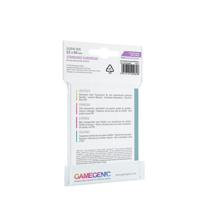 Sleeves Gamegenic - Prime Board Game - Standard European (62 x 94mm) (x50) back cover