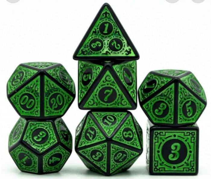 DND Dice 7Pieces, Raised Pattern Black and Green Mixed Polyhedral DND Dice for RPG MTG Table Game Dice 2