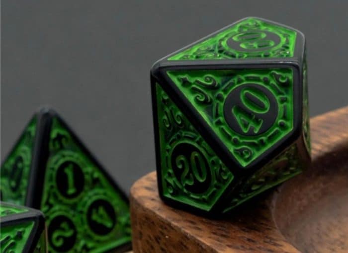 DND Dice 7Pieces, Raised Pattern Black and Green Mixed Polyhedral DND Dice for RPG MTG Table Game Dice 3