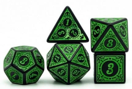 DND Dice 7Pieces, Raised Pattern Black and Green Mixed Polyhedral DND Dice for RPG MTG Table Game Dice