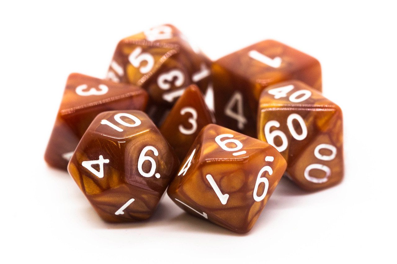 Old School 7 Piece DnD RPG Dice Set Pearl Drop - Brown Old School 7 Piece DnD RPG Dice Set: Pearl Drop - Brown