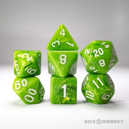 Opaque-Green-with-Clear-Swirl-7pc-Dice-Set