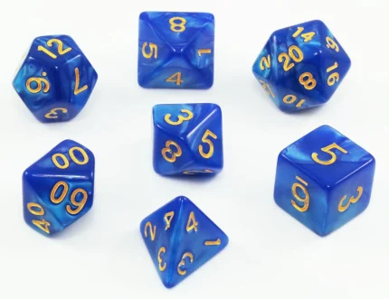 Pearl Dice (Blue, Gold Numbers)