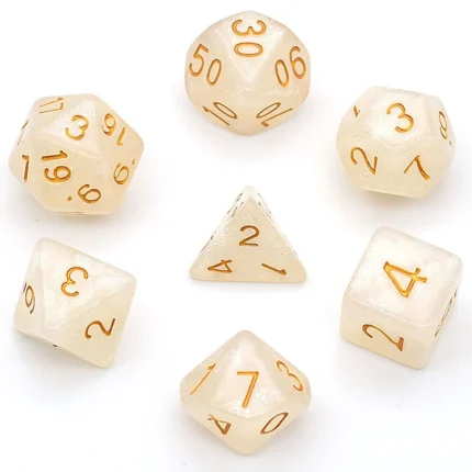 RPG Role Playing Game Dice Set – Glitter White, Gold Numbers