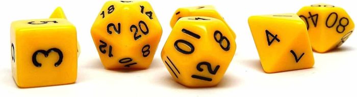 Yellow Opaque Dice Set Black Number