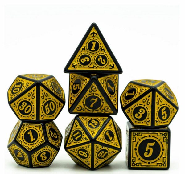 DND Dice 7Pieces, Raised Pattern Black and Yellow Mixed Polyhedral DND Dice for RPG MTG Table Game Dice 2