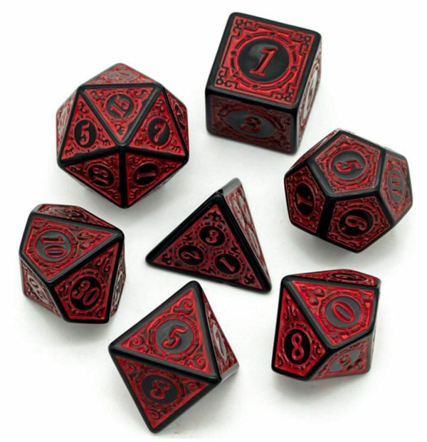DND Dice 7Pieces, Raised Pattern Black and Red Mixed Polyhedral DND Dice for RPG MTG Table Game Dice